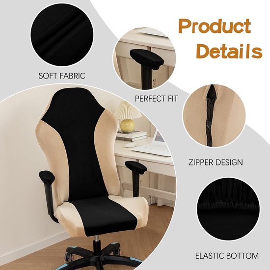 Ergonomische Gaming Stoel Bekleding in Zwart - Kantoorstoel Hoes voor Computer Tafel met Kleurblok Fleece Bescherming