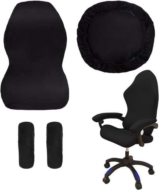 Ergonomische Gaming Stoel Beschermhoes - 4-delige Set voor Armleuningen en Zwenkstoelen - Elastische Bescherming voor Gaming en Kantoorgebruik in Zwart
