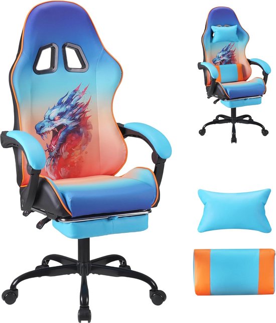 Ergonomische Gaming Stoel Draaistoel met Voetsteun - Comfortabele Bureaustoel voor Computergebruik van Songmics