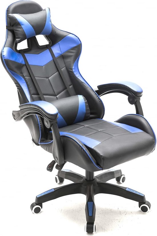 Ergonomische Gaming Stoel Jongen Meisje Blauw Zwart - Verstelbare Race Bureaustoel van Merkloos
