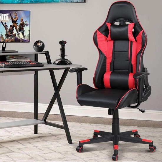 Ergonomische Gaming Stoel Kunstleer Rood Zwart Verstelbaar met Lendesteun van Merkloos