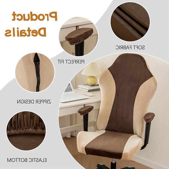 Ergonomische Gaming Stoel met Hoge Rugleuning en Stretch Fleece Bekleding in Bruin voor Comfortabel Spelen en Decoratieve Accenten