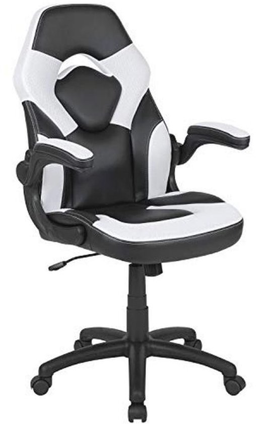 Ergonomische Gaming Stoel met Lendensteun en Hoofdsteun, Verstelbare PC Gaming Chair in Wit/Zwart van Merkloos