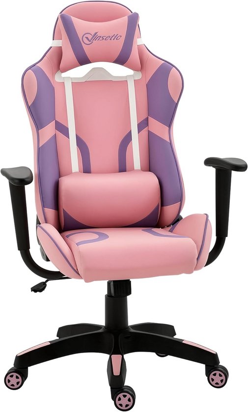 Ergonomische Gaming Stoel met Massage Lendenkussen - Verstelbare Kantoorstoel in Hoogte - Rose & Paars - 69x56x125,5 cm van Merkloos