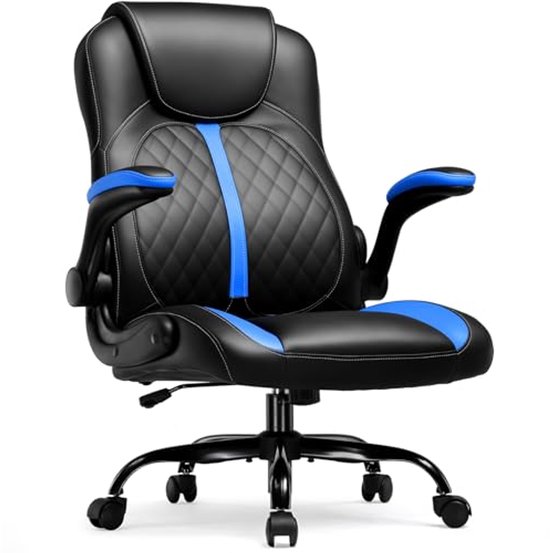 Ergonomische Gaming Stoel met Opklapbare Armleuningen - Comfortabele Gaming Stoel met Schommelfunctie - Hoogwaardige Geheugenschuim Stoel, Blauw van Merkloos