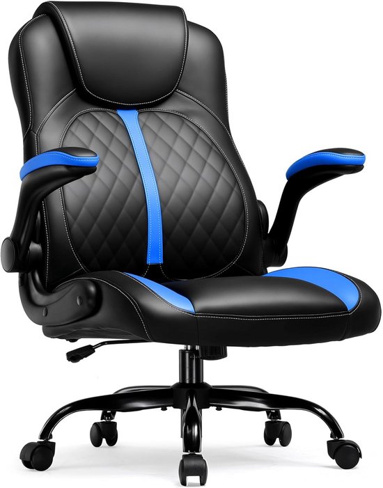 Ergonomische Gaming Stoel met Opklapbare Armleuningen - Comfortabele Gaming Stoel met Schommelfunctie - Hoogwaardige Geheugenschuim Stoel, Blauw van Merkloos