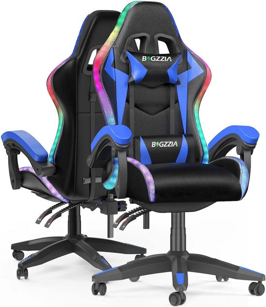 Ergonomische Gaming Stoel met RGB Verlichting, Blauw van Merkloos