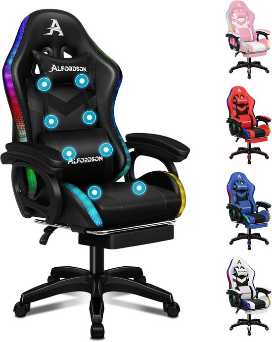 Ergonomische Gaming Stoel met RGB Verlichting en Voetensteun voor Lange Zitsessies van Merkloos