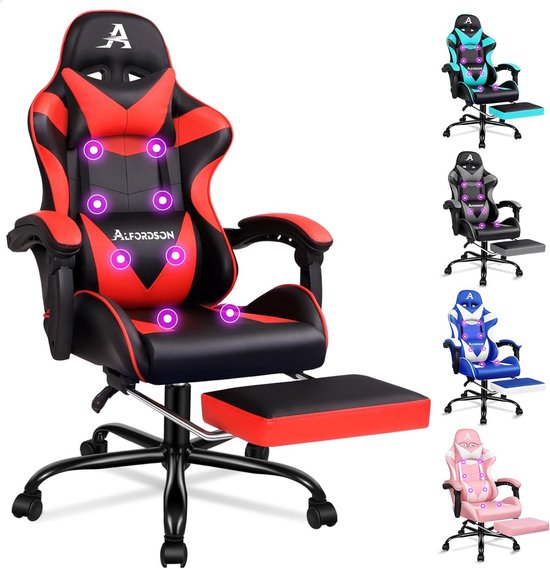 Ergonomische Gaming Stoel met Voetensteun - Bureaustoel XL 180 kg - Verstelbaar en Comfortabel - Rood/Zwart