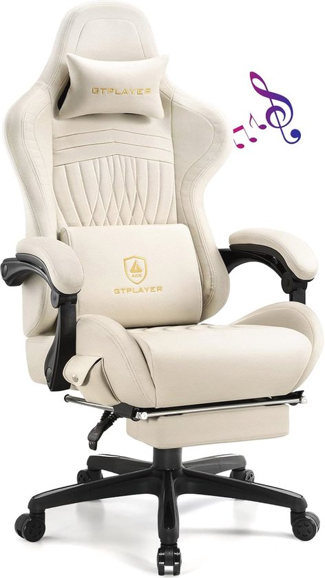Ergonomische Gaming Stoel met Voetsteun, Bluetooth Speakers en Verstelbare Hoofdsteun van IntimaTe WM Heart