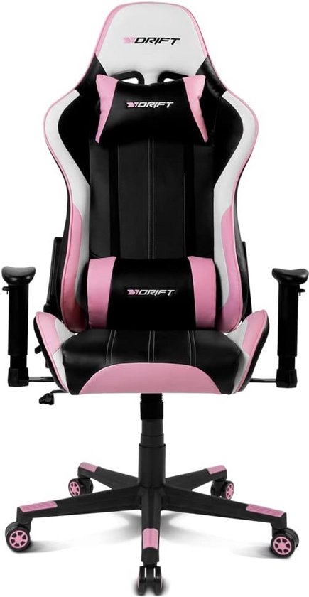 Ergonomische Gaming Stoel PU Zwart Wit Roze - Verstelbare Armsteunen & Lendensteun van Merkloos