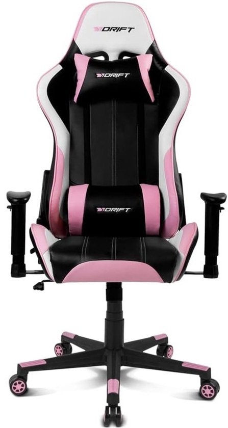 Ergonomische Gaming Stoel PU Zwart Wit Roze - Verstelbare Armsteunen & Lendensteun