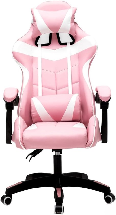 Ergonomische Gaming Stoel - Roze-Wit - Verstelbare Rugsteun - Neksteun Inbegrepen - Voor Gamers