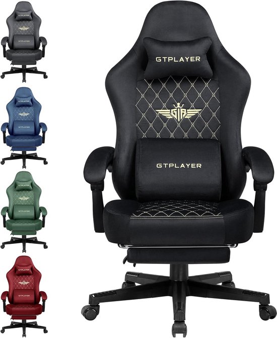 Ergonomische Gaming Stoel voor PC met Verstelbare Armsteunen en Voetsteun