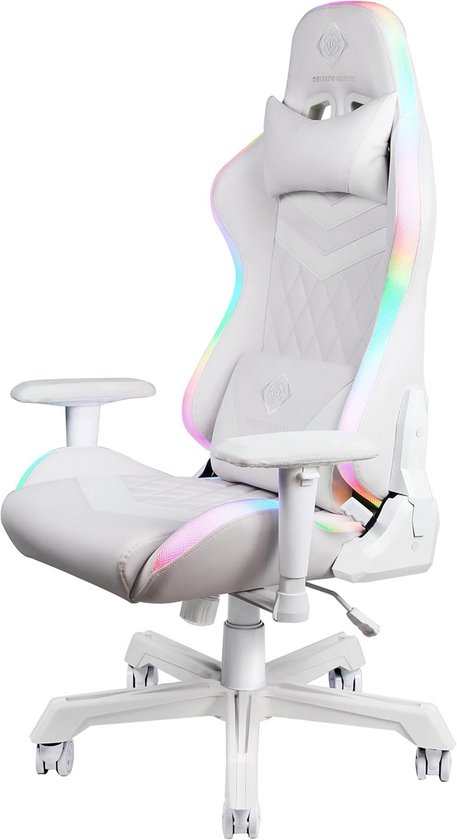 Ergonomische Gaming Stoel Wit Kunstleer LED Verlichting van Merkloos
