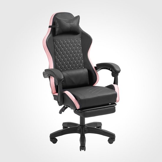 Ergonomische Gaming Stoel Zwart/Roze met Verstelbare Voetsteun en Kussens van Merkloos