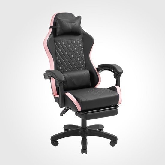 Ergonomische Gaming Stoel Zwart/Roze met Verstelbare Voetsteun en Kussens