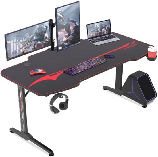Ergonomische Gaming Tafel 160 cm met Bekerhouder, Hoofdtelefoonhouder en Kabeldoorvoer - Ideaal voor Gamers van LifeGoods