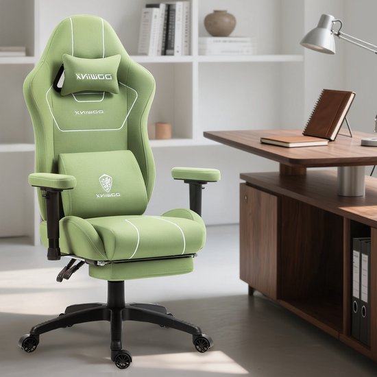 Ergonomische Gamingstoel – Bureaustoel – Game Stoel – Computerstoel – Zwarte Draaistoel – Hoog Rugleuning – Met Verstelbare Armleuningen en Voetensteun – Stevig Metalen Frame van Merkloos