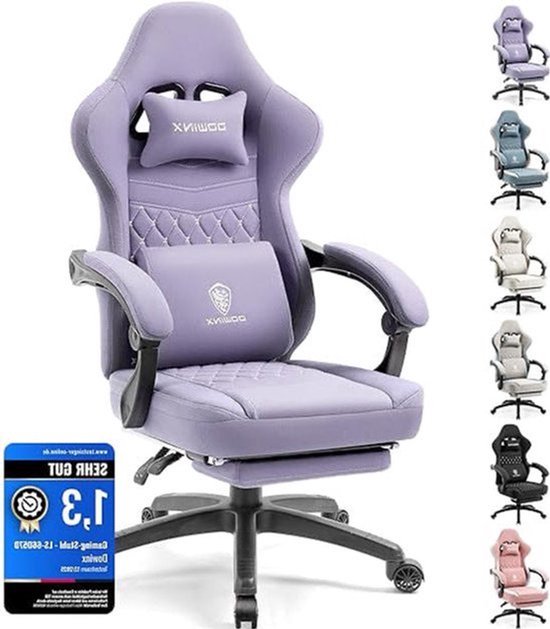 Ergonomische Gamingstoel – Bureaustoel – Gamerstoel – Office Chair – Zwart – Verstelbare Massagefunctie – Uitschuifbare Voetensteun – Lila