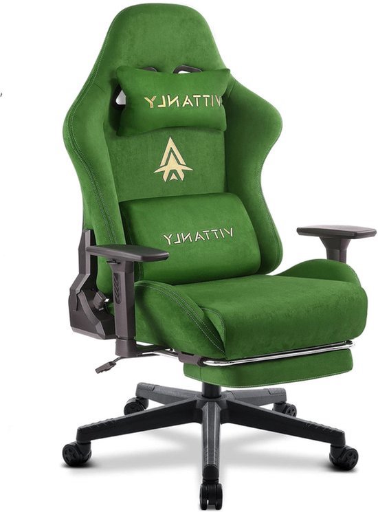 Ergonomische Gamingstoel – Bureaustoel – Gamestoel – Computerstoel – Kantoorstoel – Massagefunctie – Verstelbare Voetensteun – Hoogwaardig Suède Leer – Groen van Merkloos