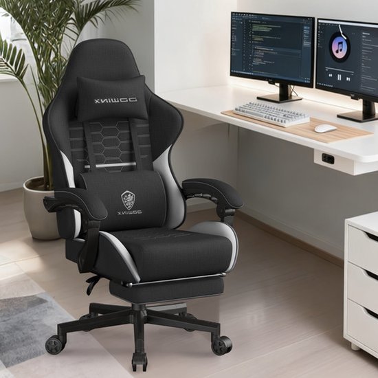 Ergonomische Gamingstoel – Bureaustoel – Gamestoel – Werkstoel – Zwarte Witte Variant – Met 3D Armsteunen – Verstelbare Lendensteun & Voetensteun