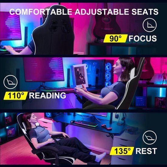 Ergonomische Gamingstoel – Bureaustoel – Office Chair – Gamestoel – Werkstoel – Met Voetsteun – Massage Lendenkussen – Ademend Stof