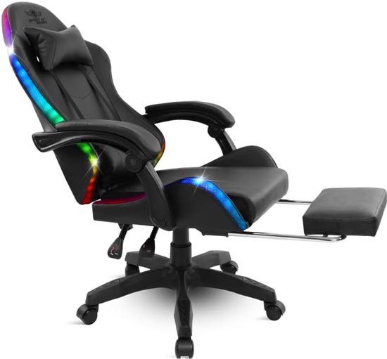 Ergonomische Gamingstoel - Comfortabele Racerstoel - Langdurig Zitten - Met RGB Verlichting - Max 100 kg - Zwart