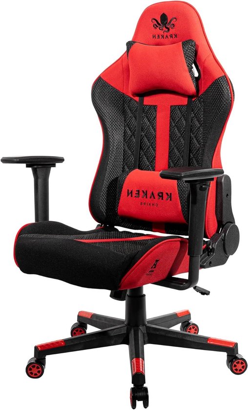 Ergonomische Gamingstoel - Draaistoel Stoffen Stoel - Comfortabel Zitten - 3D Verstelbare Armleuningen - Tot 130 kg - Rood