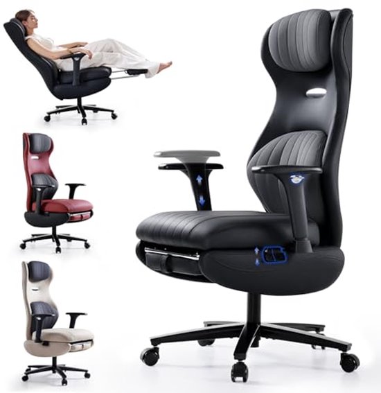 Ergonomische Gamingstoel in Racestijl met Voetsteun, Ademend Kussen en Verstelbare Armleuningen - Zwart van Merkloos