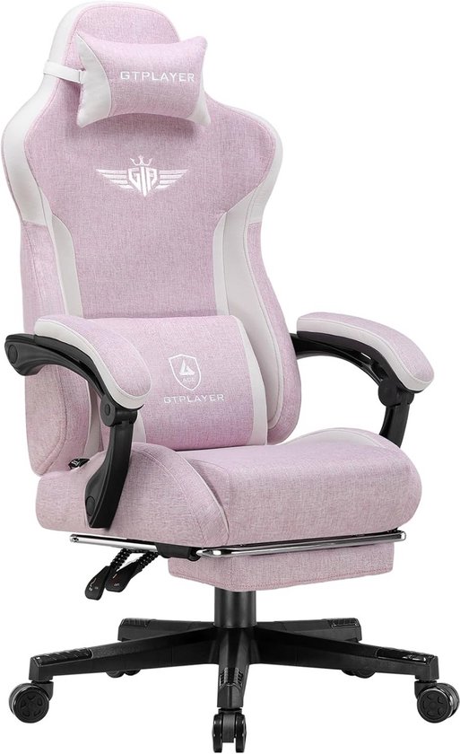 Ergonomische Gamingstoel Linnen Roze met Lendensteun Hoge Rugleuning 150 kg van Merkloos