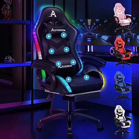 Ergonomische gamingstoel met 8-punts massage en RGB ledverlichting voor kinderen en volwassenen van Expatrié