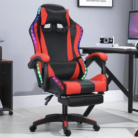 Ergonomische Gamingstoel met Bluetooth en RGB LED Verlichting – Comfortabele Computerstoel met Hoofdsteun en Lendenkussen van Merkloos
