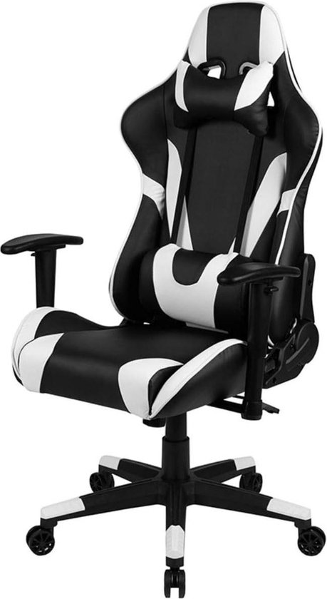 Ergonomische gamingstoel met hoge rugleuning en verstelbare armleuningen - zwart/wit - ideaal voor gamers thuis of op kantoor Gaming chair van Merkloos