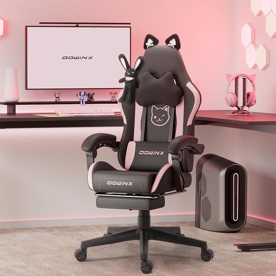 Ergonomische Gamingstoel met Hoge Rugleuning en Voetensteun - Zwart