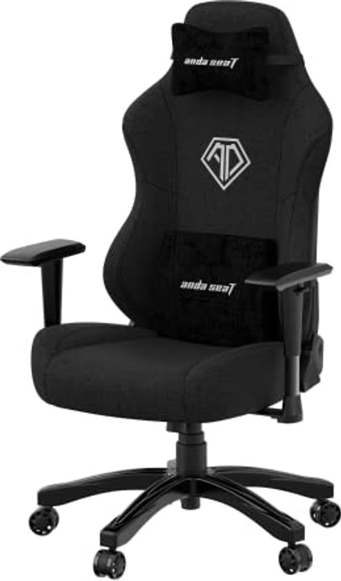 Ergonomische Gamingstoel met Lendensteun en Hoofdkussen - Zwart Stof van Merkloos