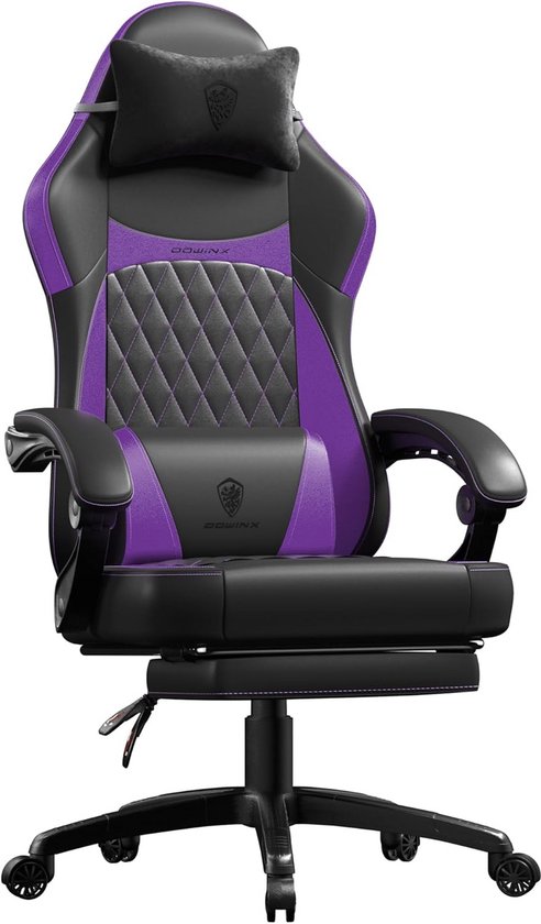 Ergonomische Gamingstoel met Lendensteun en Voetensteun - PU-Leer - Zwart/Paars - Max. 150 kg van Merkloos