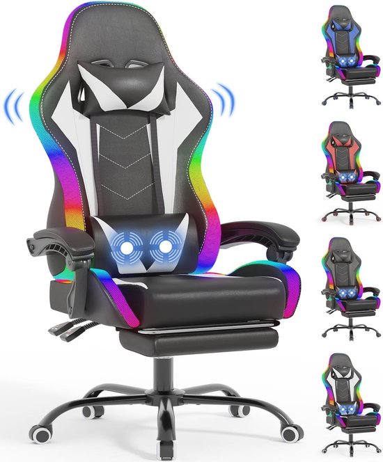 Ergonomische Gamingstoel met Massage en LED Verlichting - Ideaal voor Thuis en Kantoor van Merkloos