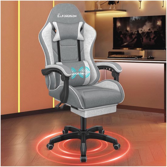 Ergonomische Gamingstoel met Massage en Verstelbare Rugleuning - Draaistoel met Voetensteun en Hoogteverstelling - Grijs van Merkloos