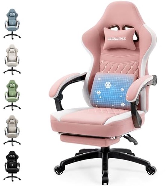 Ergonomische Gamingstoel met Massage en Voetensteun - Belastbaarheid tot 150 kg - Roze van Merkloos