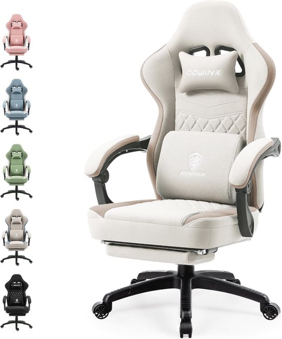 Ergonomische Gamingstoel met Massage en Voetensteun - Bureaustoel tot 150 kg Belastbaarheid, Beige van Luxeus.