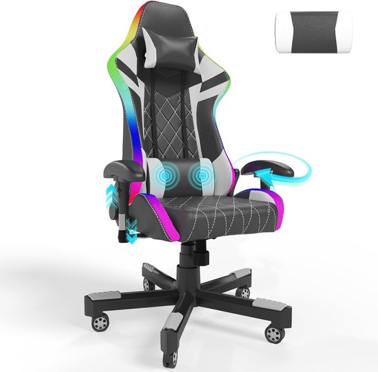 Ergonomische Gamingstoel met RGB LED-verlichting, 150 kg Belastbaarheid, en Verstelbare Ondersteuning van Merkloos