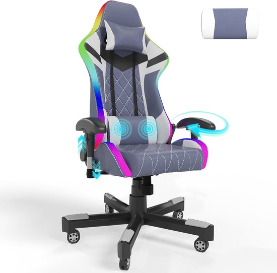Ergonomische Gamingstoel met RGB-verlichting en Lendensteun - 150 kg Belastbaarheid van Merkloos