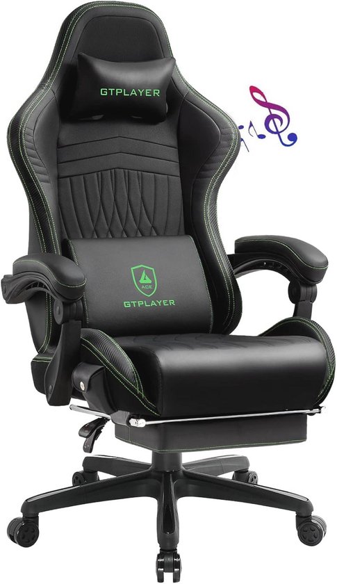 Ergonomische Gamingstoel met Voetensteun en Luidsprekers - Tot 150 kg - Zwart/Groen