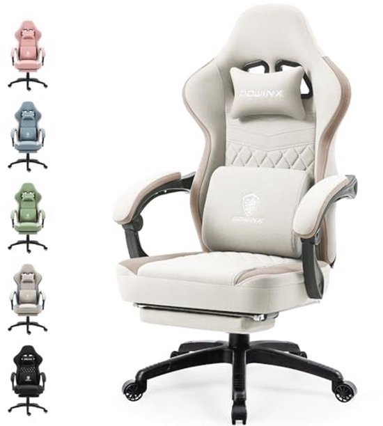 Ergonomische Gamingstoel met Voetensteun en Massagefunctie - Bureaustoel voor Thuisgebruik - Beige van Merkloos