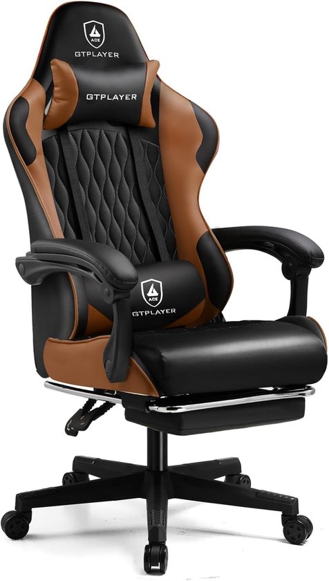 Ergonomische Gamingstoel met Voetensteun en Verstelbare Hoofdsupport - Maximaal 150 kg, Bruin van Merkloos