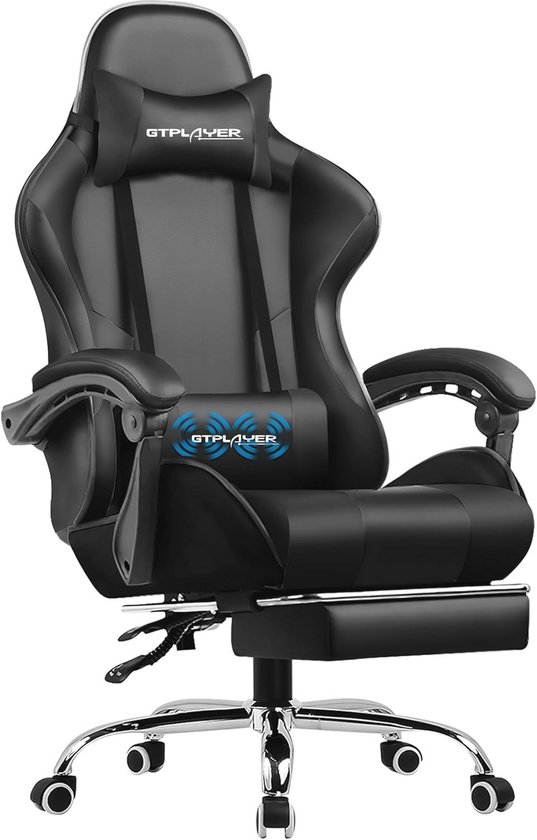Ergonomische Gamingstoel met Voetensteun, Hoofdsteun en Lendenkussen - Zwart
