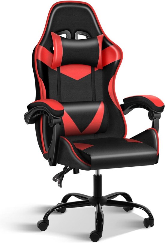 Ergonomische Gamingstoel Rood/Zwart - In Hoogte Verstelbaar met 360° Draaibare Zitting van Merkloos