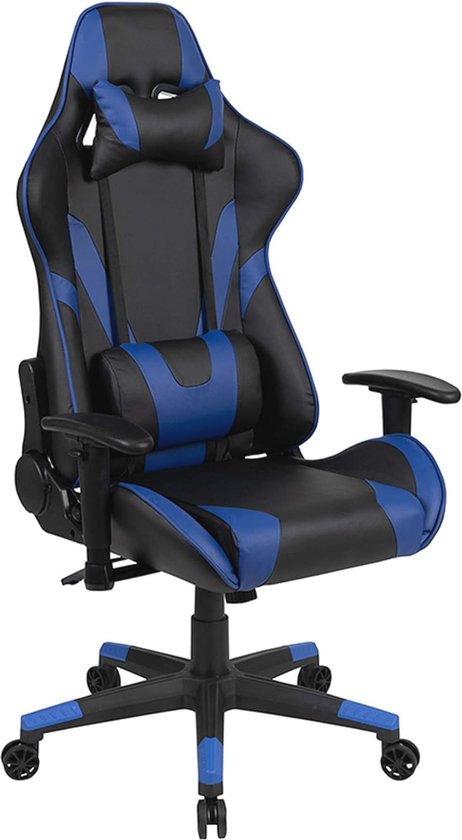 Ergonomische Gamingstoel voor PC met Volledig Verstelbare Rugleuning - Rood en Blauw Kunstleer