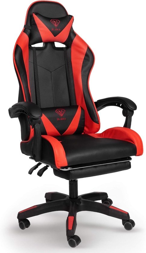 Ergonomische Gamingstoel voor Thuis en Kantoor in Sportief Design - Zwart/Rood van Merkloos